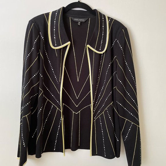Ming Wang Jacket M Black Yellow White Embellished Blazer - Picture 1 of 6